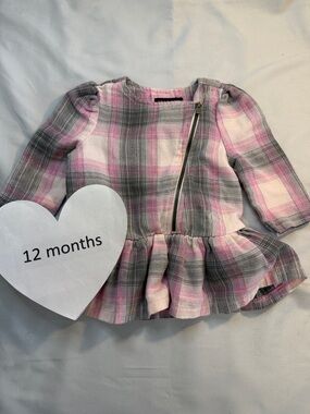 Calvin Klein - LIKE NEW Kids Plaid Peplum Blouse/dress - Pink and Grey